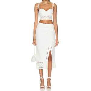 Jonathan Simkhai Justine Scarf Embroidered Linen Midi Skirt White Size 12